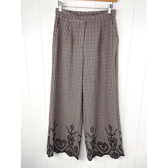 Sfizio Houndstooth Embroidered Eyelet Hem Wide Leg Pants Work Trousers 4 - Picture 4 of 16